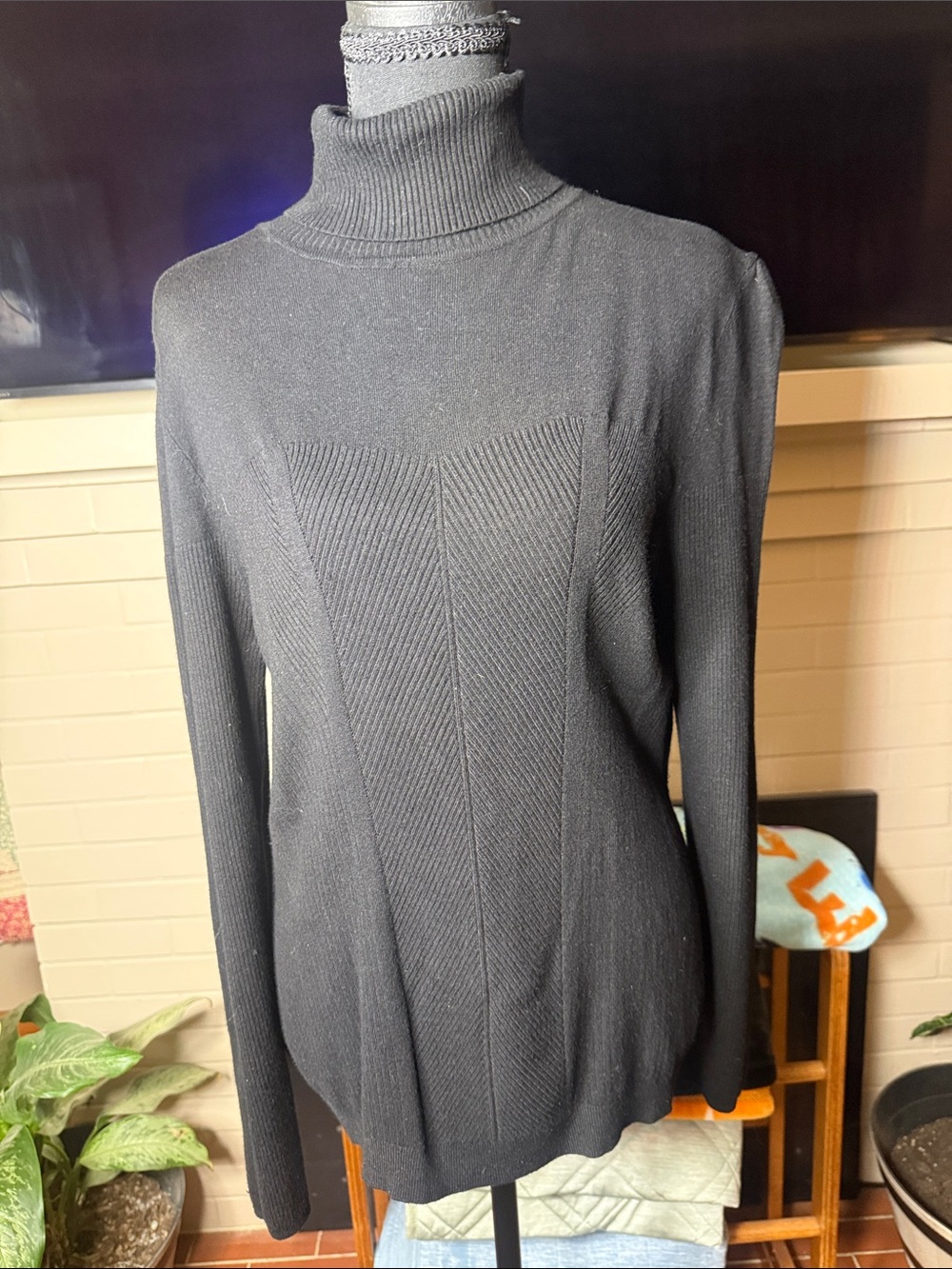 Cato Black Ribbed Panel Turtleneck Sweater